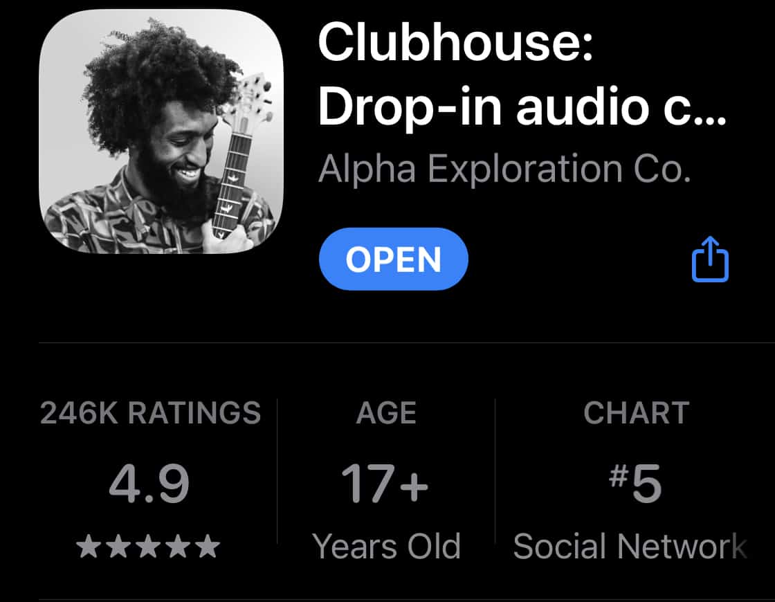 Clubhouse App listing on Apple Store